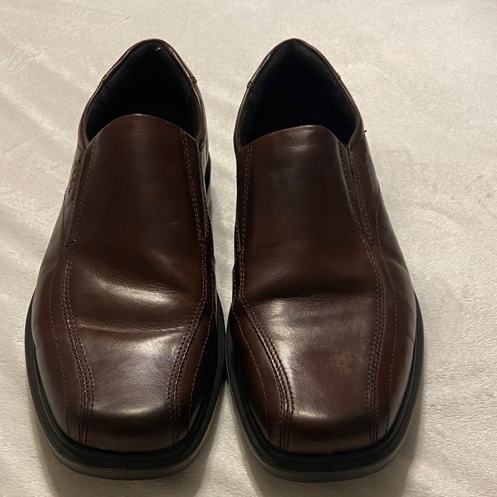 EUC Mens ECCO Helsinki Classic Bike Toe Loafer in Cocoa Brown Genuine Leather